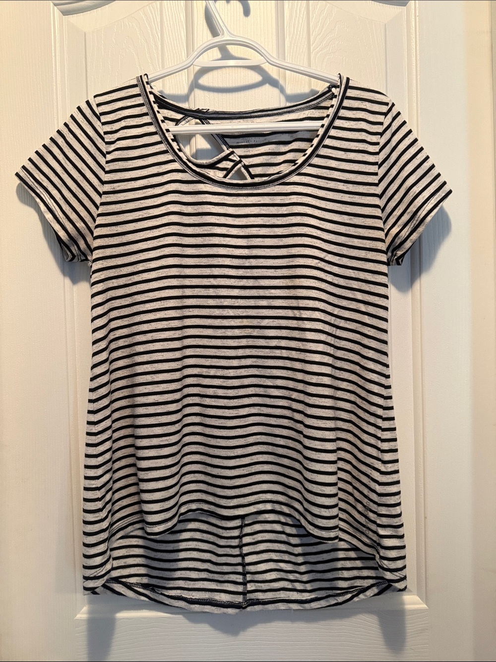 Calvin Klein Black & White Striped Short Sleeve Scoop Top